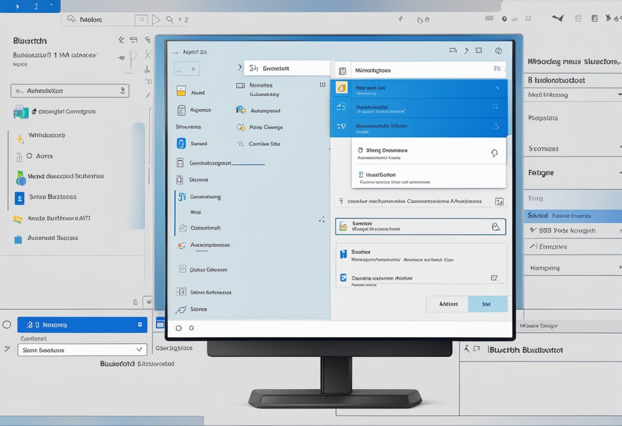 A computer screen displaying the Windows 11 settings menu with the Bluetooth option highlighted and activated