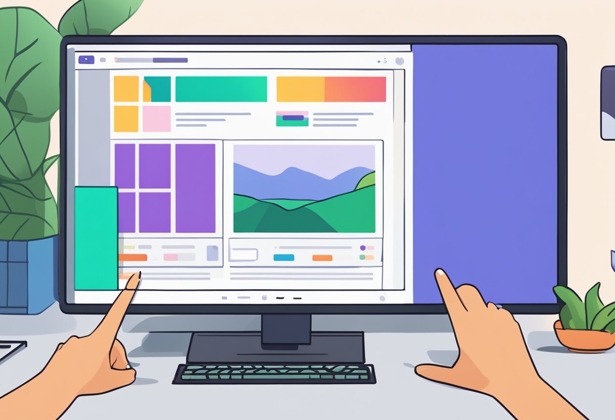 A computer screen displaying the Windows 11 interface with a missing brightness slider. A hand reaching towards the screen to troubleshoot the issue
