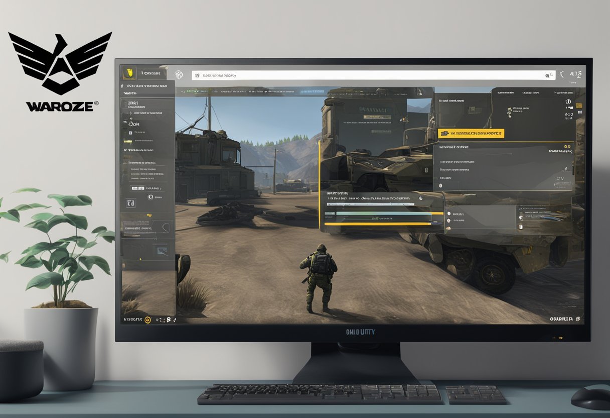 A computer screen displaying a "Installing Shaders Bug Fix" prompt for Call of Duty Warzone, with the game's logo in the background