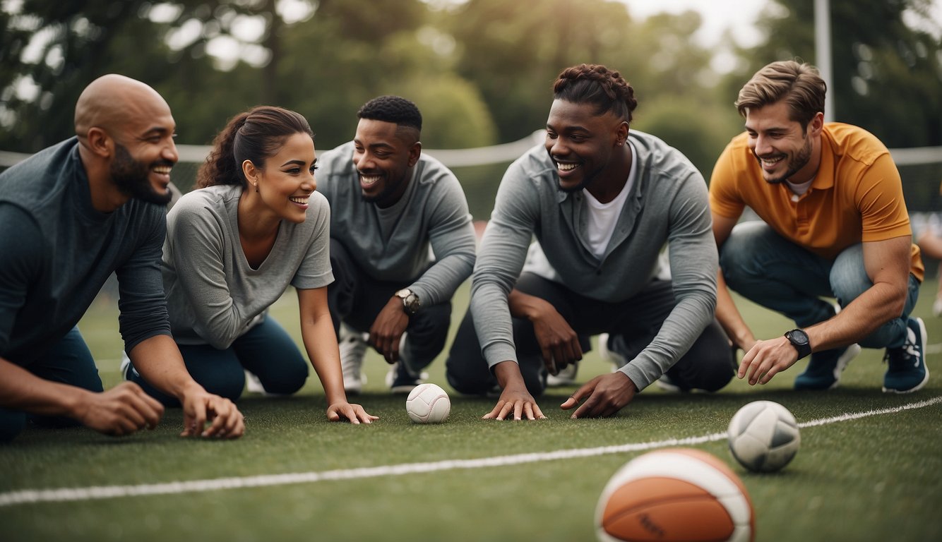 A group of diverse individuals engage in various activities together, such as playing sports, discussing shared hobbies, and enjoying mutual interests