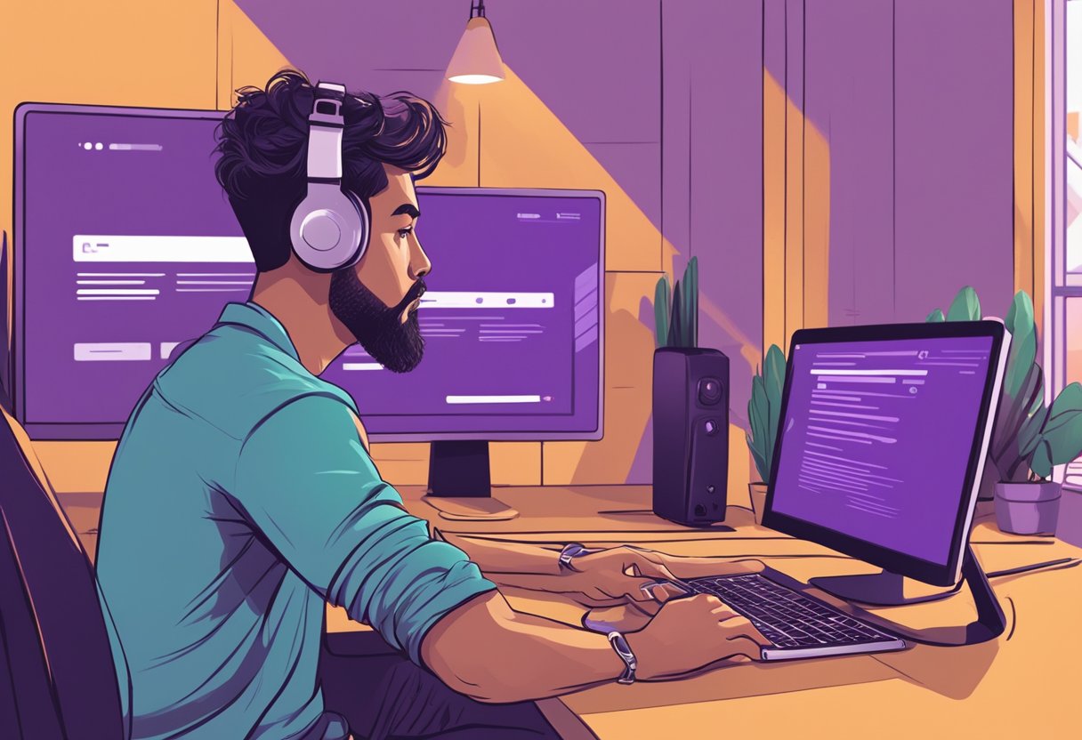 A frustrated user stares at a computer screen with the Twitch website open, unable to change their username due to the platform's policies