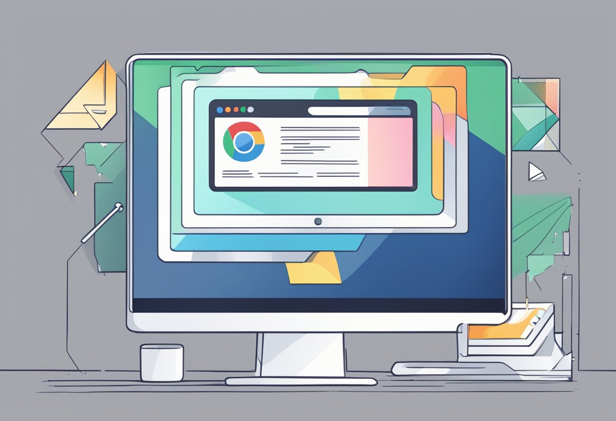 A computer screen with a Chrome browser open and a broken shortcut icon