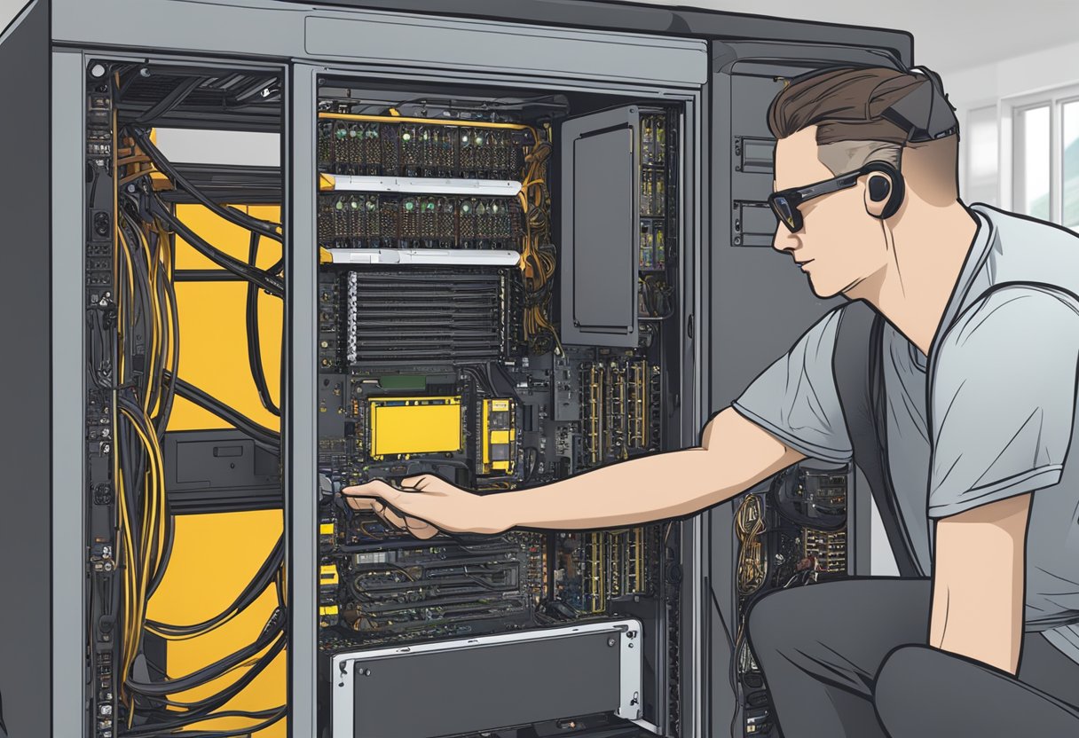 A person troubleshoots a Corsair iCUE device error, checking cables and connections. They restart the system and reinstall the software