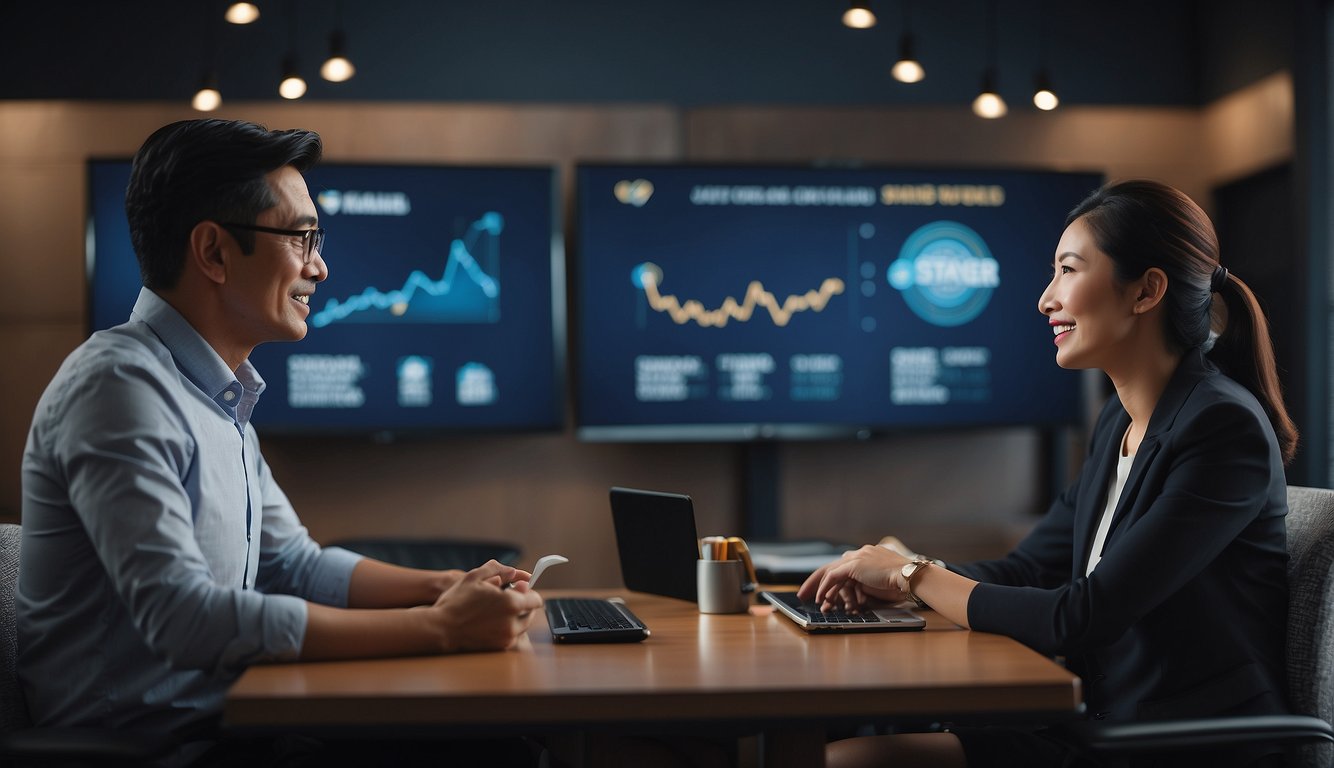 A person confidently receives financial advice from a professional, feeling empowered and informed. The Singapore Legal Money Lender logo is prominently displayed, symbolizing financial empowerment