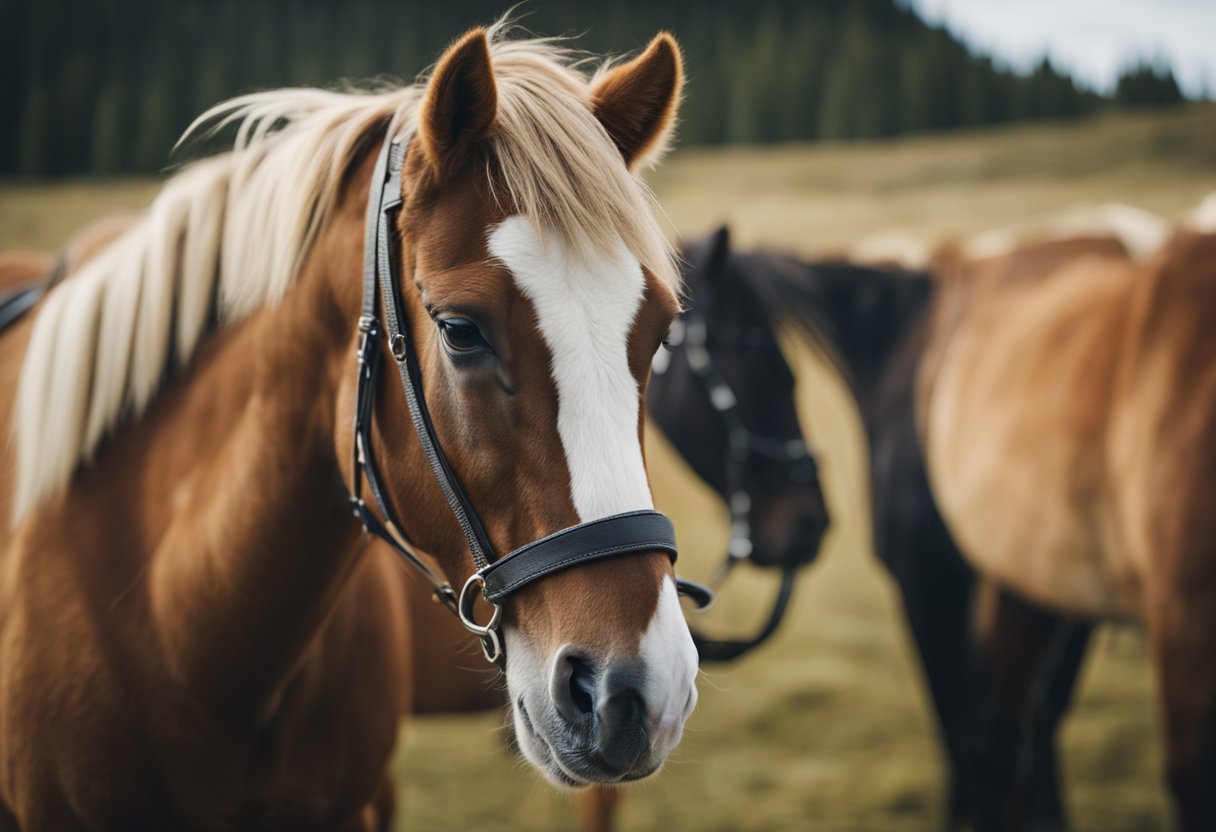 Recreate a scene of Icelandic horse equipment and accessories in active use