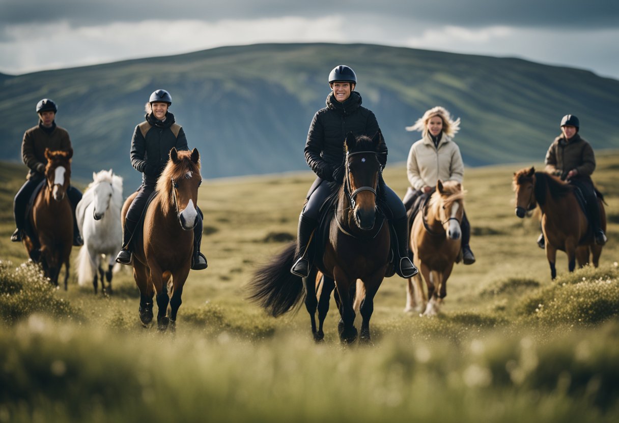 Riders on Icelandic horses experience the thrill of horseback riding through the beautiful countryside