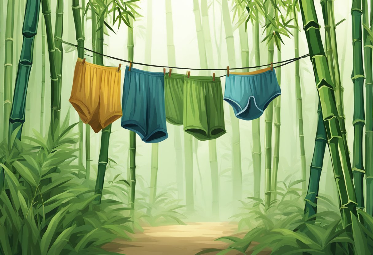 A bamboo forest with underwear hanging on the branches