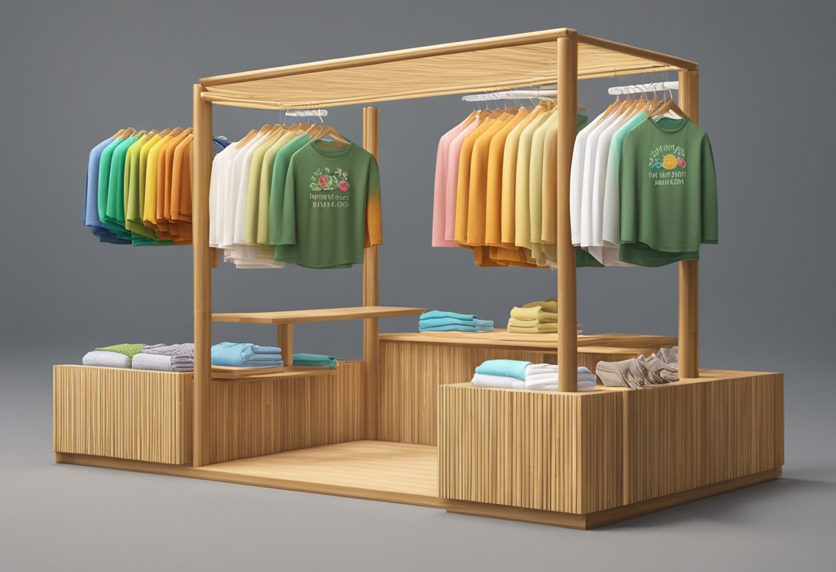 A bamboo underwear stand with colorful display and a sign advertising the benefits of bamboo fabric