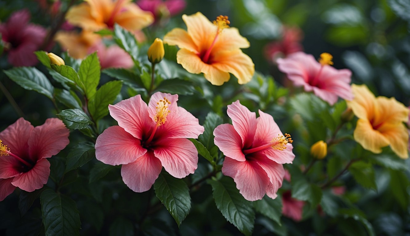 A variety of hibiscus flowers in different colors and sizes, with a focus on their edible nature