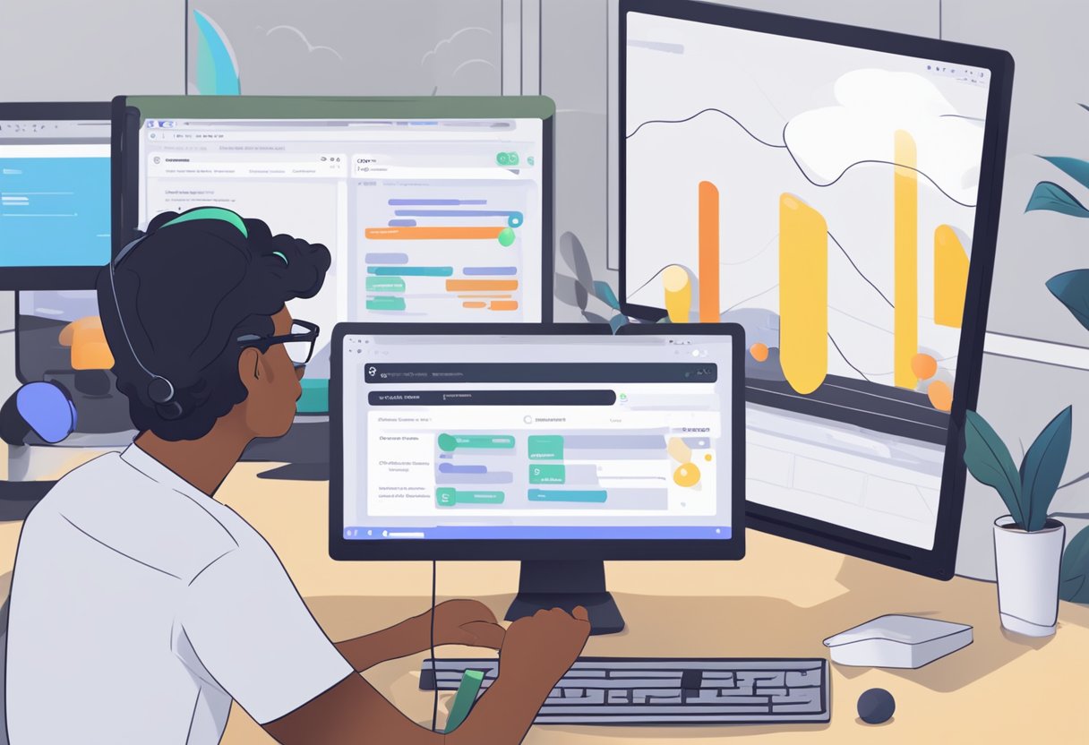A computer screen displaying a Discord application with a "screen share not working" error message. A frustrated user looks at the screen with confusion