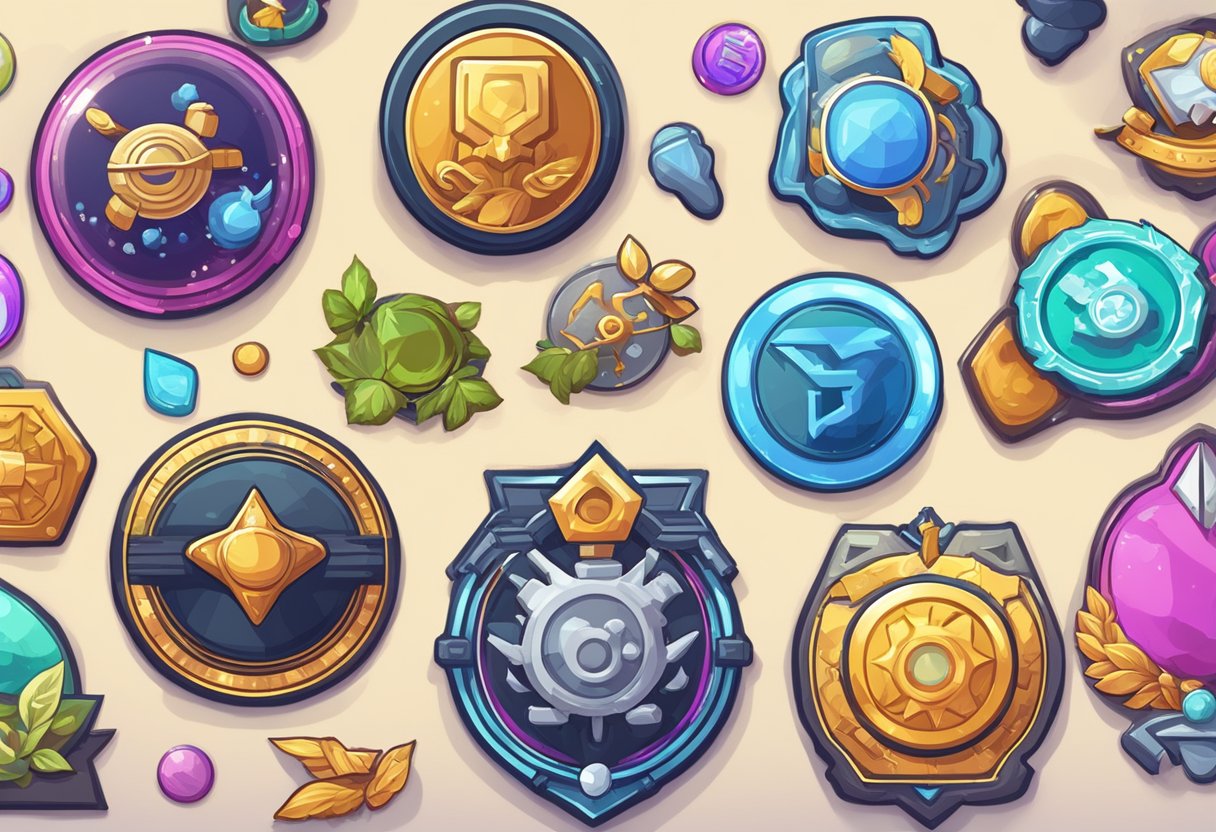 A group of colorful badges with different symbols and labels, representing various roles within a Discord server