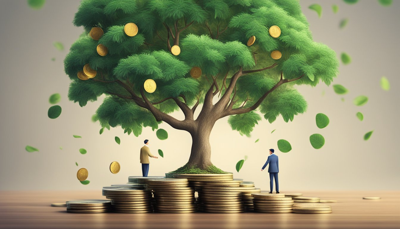 A stack of coins and a growing tree symbolize the concept of maximizing returns and coverage in a single premium endowment plan in Singapore