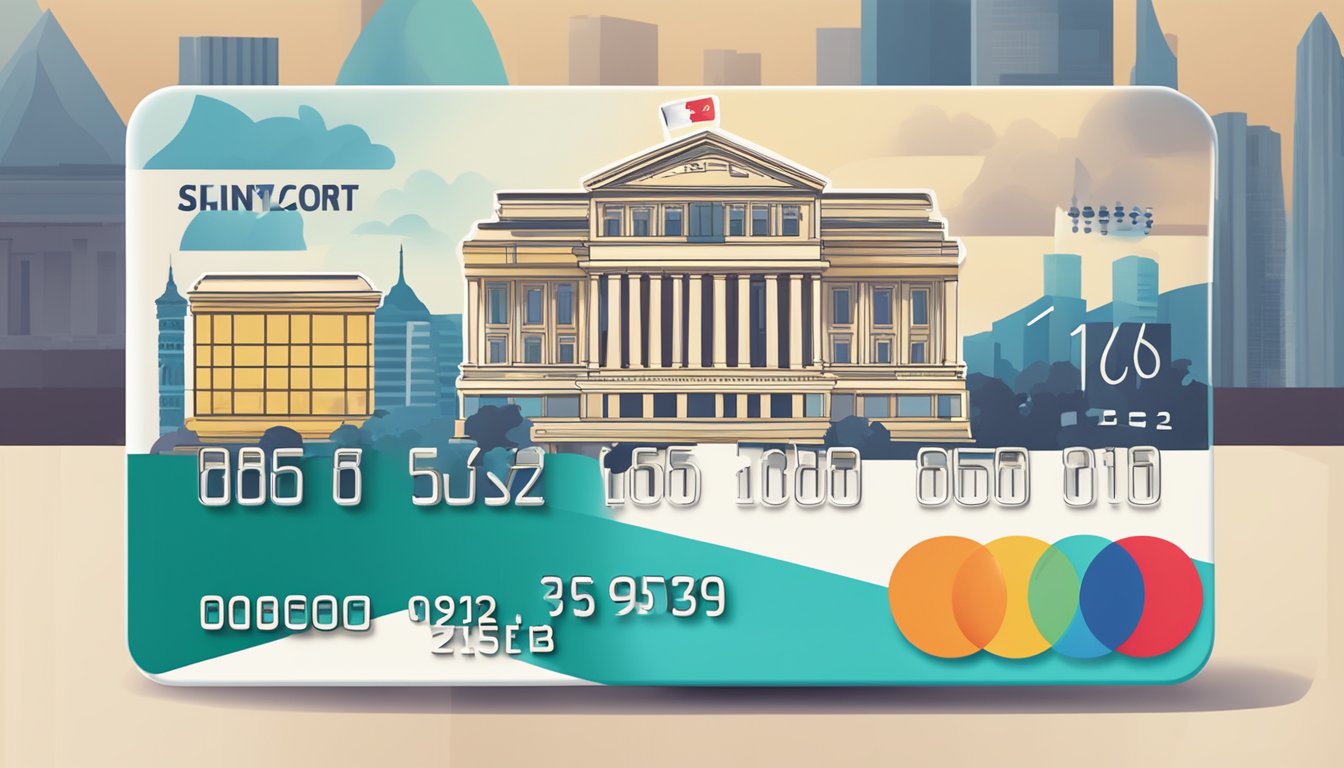 A credit card with "Best Student" label in a Singaporean setting with iconic landmarks in the background