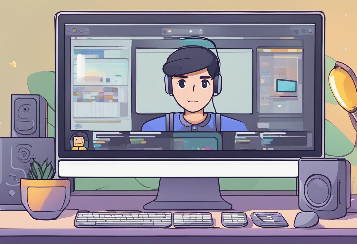 A computer screen with a Discord interface open, showing a video that is not playing. A puzzled expression on the virtual character's face