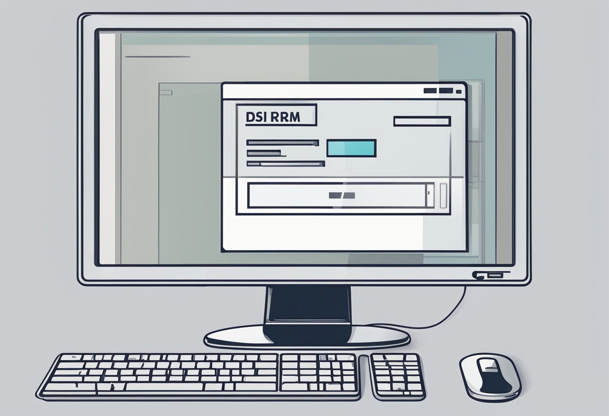 A computer screen displays a message "DISM Error 87" with a cursor hovering over a "fix dism error 87" button