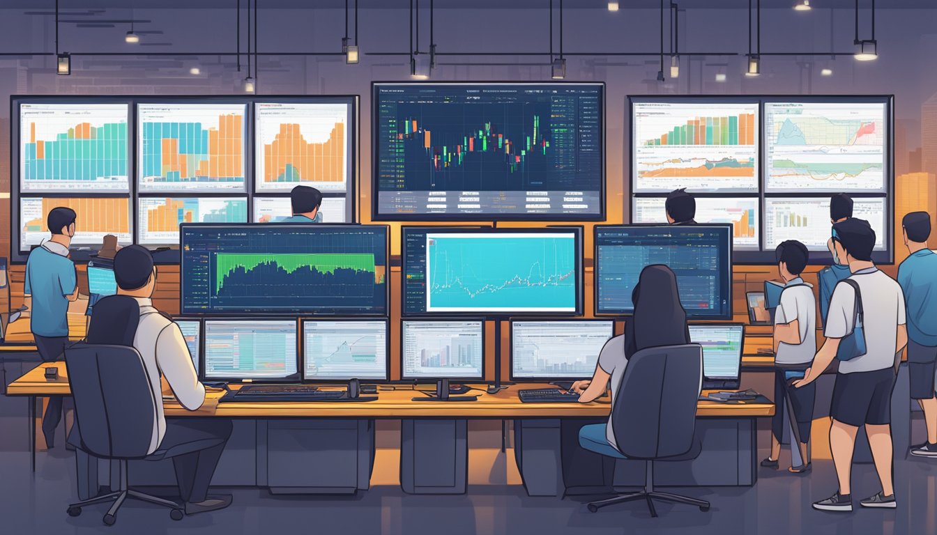 The bustling bitcoin exchange in Singapore offers advanced trading options. Multiple screens display live market data as traders analyze and execute transactions