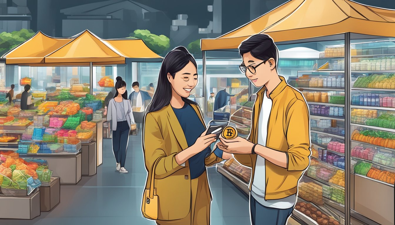 A person in Singapore uses a Bitcoin wallet to buy and sell goods