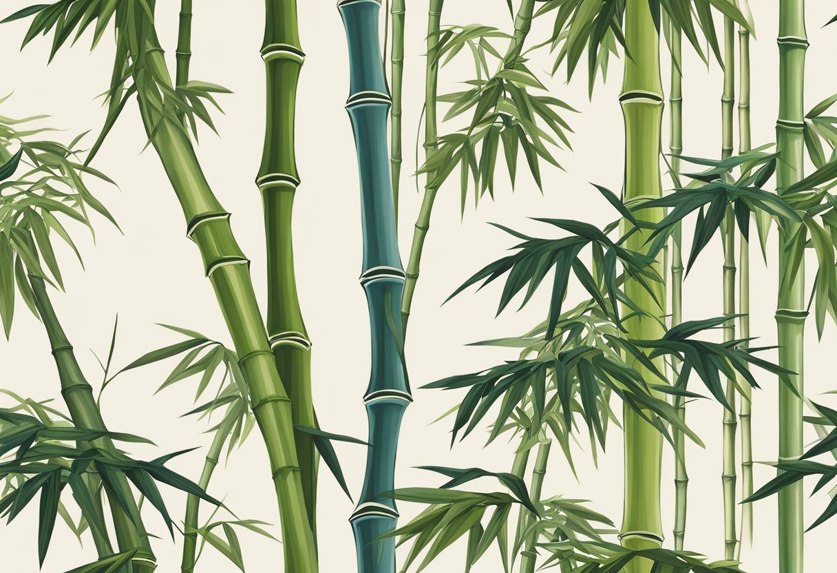 A bamboo plant stands tall next to a soft microfiber fabric. The contrast in materials is evident, with the bamboo's natural texture juxtaposed against the smoothness of the microfiber