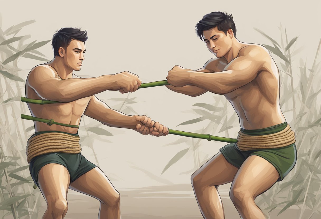 Bamboo and wool underwear in a tug-of-war, bamboo holding strong, wool stretching