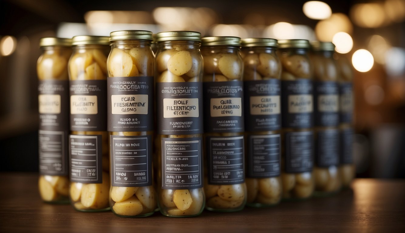 A stack of potato containers with "Frequently Asked Questions" printed on the labels