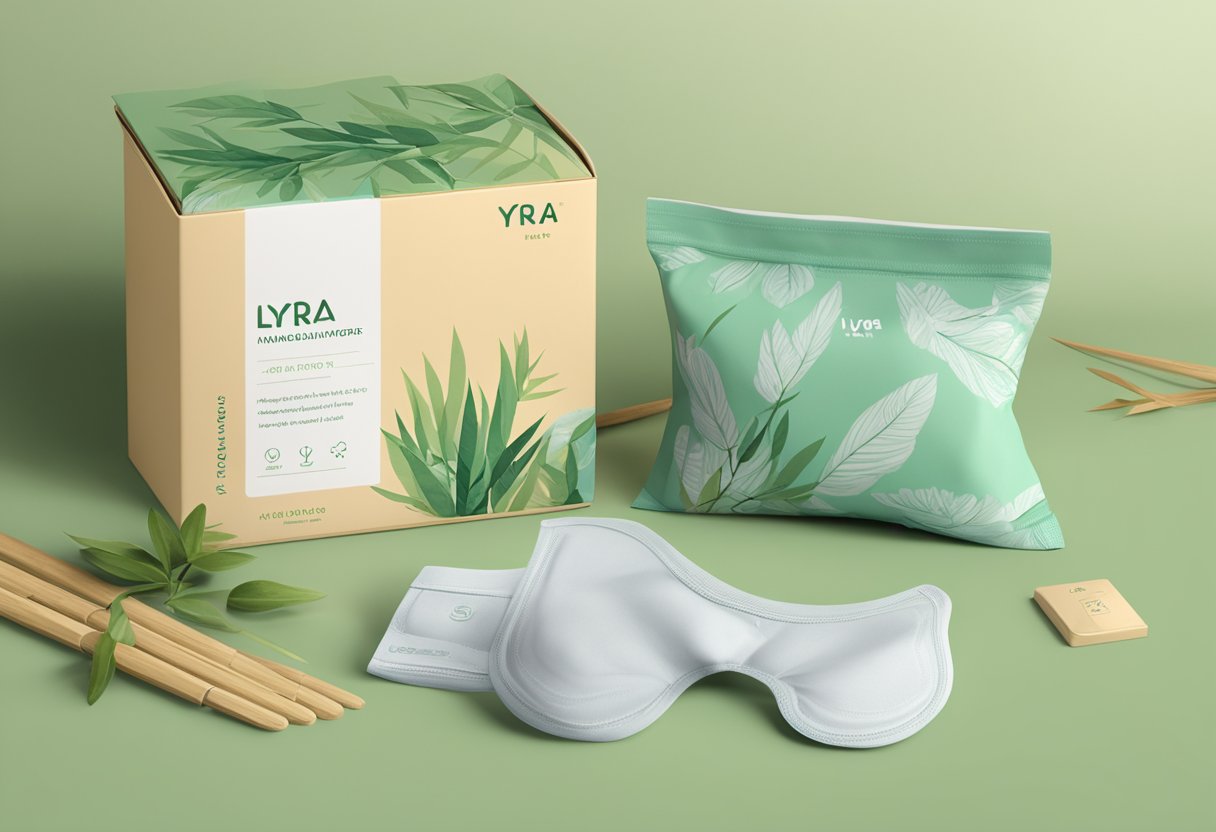 Lyra bamboo menstrual underwear laid out with packaging, a bamboo plant in the background, and a positive review quote displayed