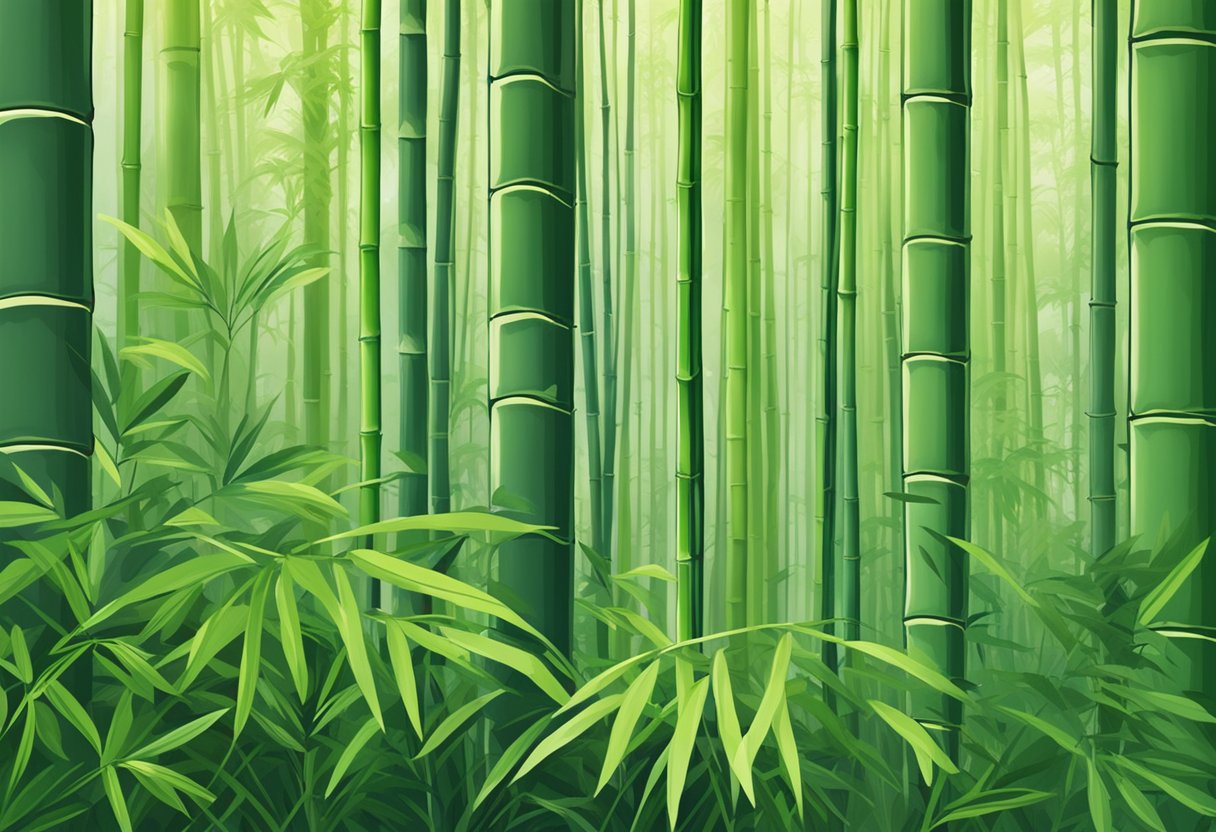 A bamboo forest in New Zealand, with tall, slender stalks and lush green leaves, creating a serene and natural backdrop