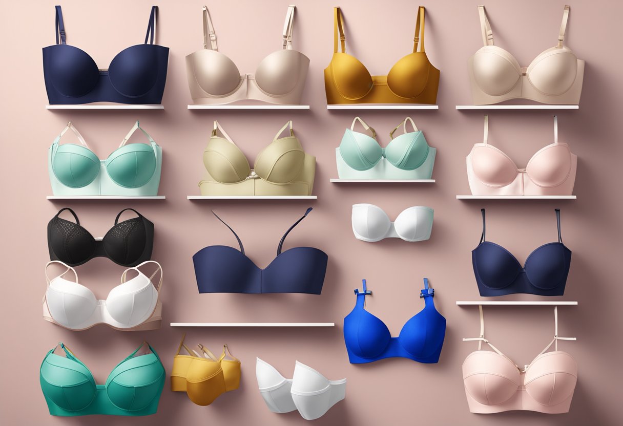 A display of Marks and Spencer strapless bras in various sizes and colors