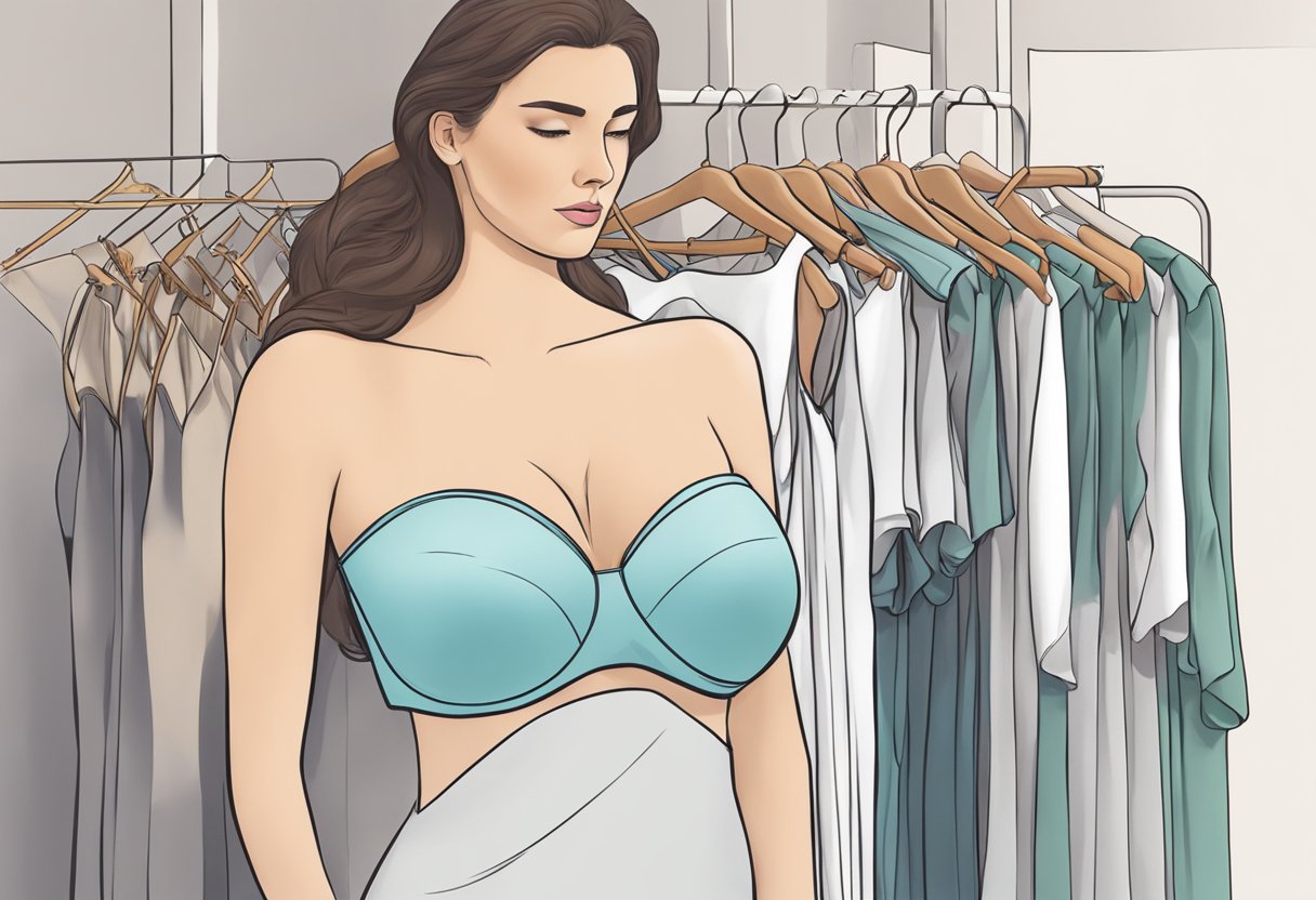 A strapless bra clings to a mannequin's torso, defying gravity