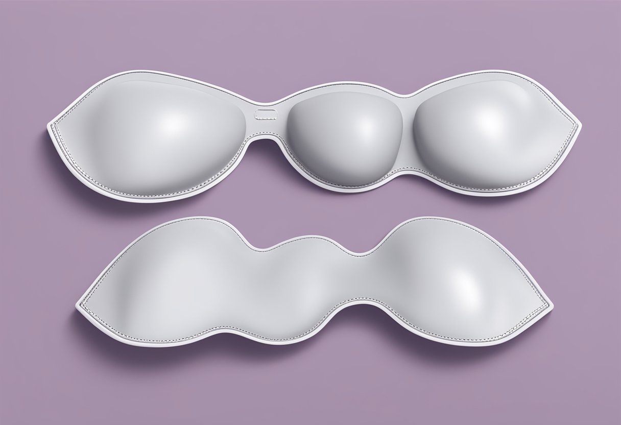 Two silicone strapless adhesive bras lying on a flat surface