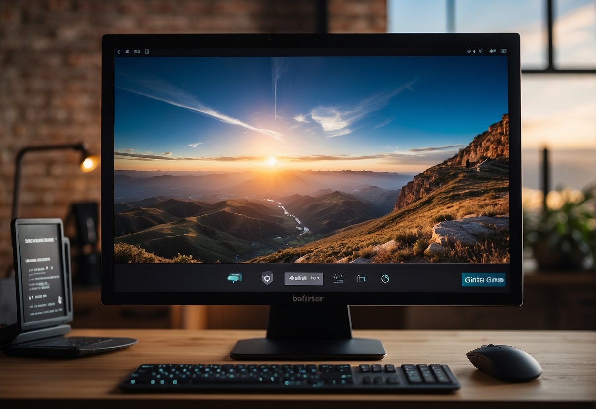 A computer monitor displaying the Borderless Gaming software interface with a mouse cursor clicking on the "Get Started" button