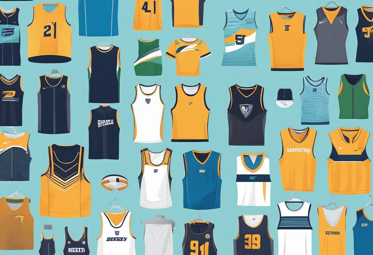 Men's sleeveless sports tops arranged neatly on display