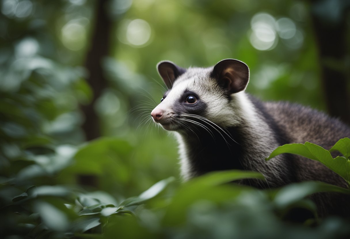 A possum effortlessly navigates through the dense foliage, relying on its instincts and intuition. The creature exudes a sense of spiritual meaning, embodying resilience and adaptability