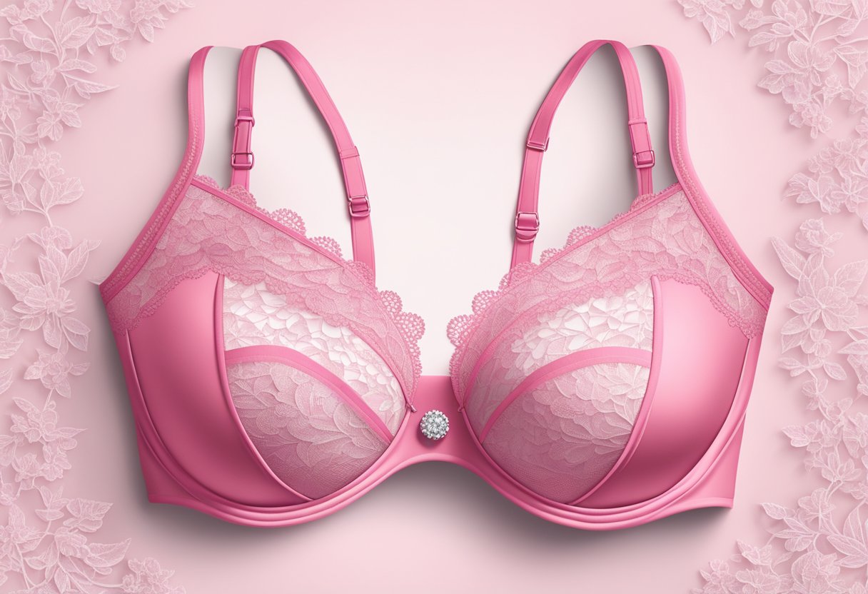 A pink push-up bra from Victoria's Secret sits on a white lace background