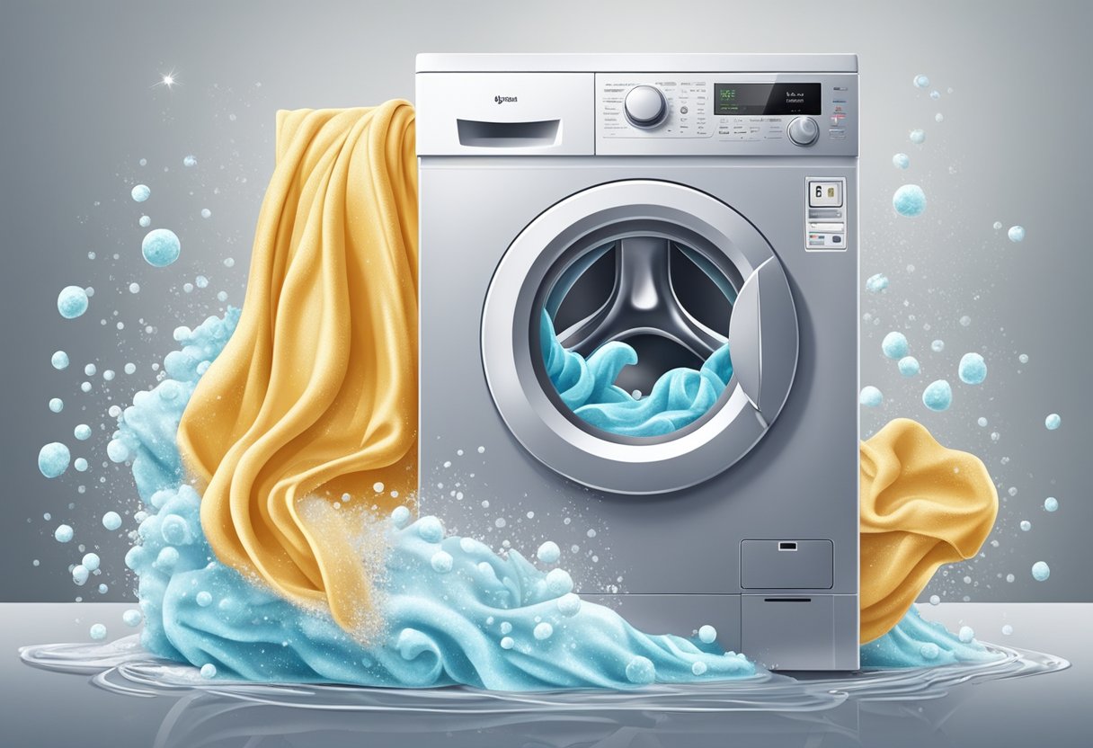 A washing machine agitates active wear fabrics in soapy water