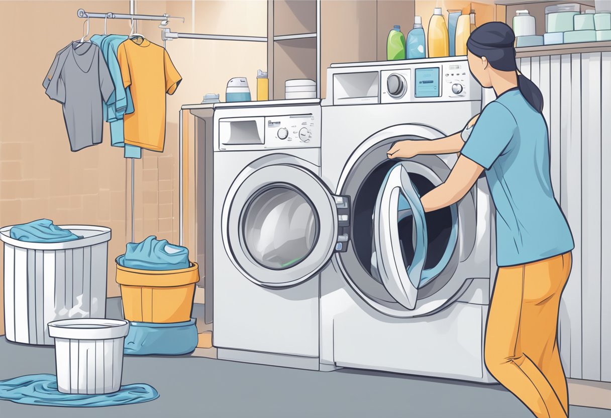 Active: Active wear being placed into a washing machine with the right detergent selected