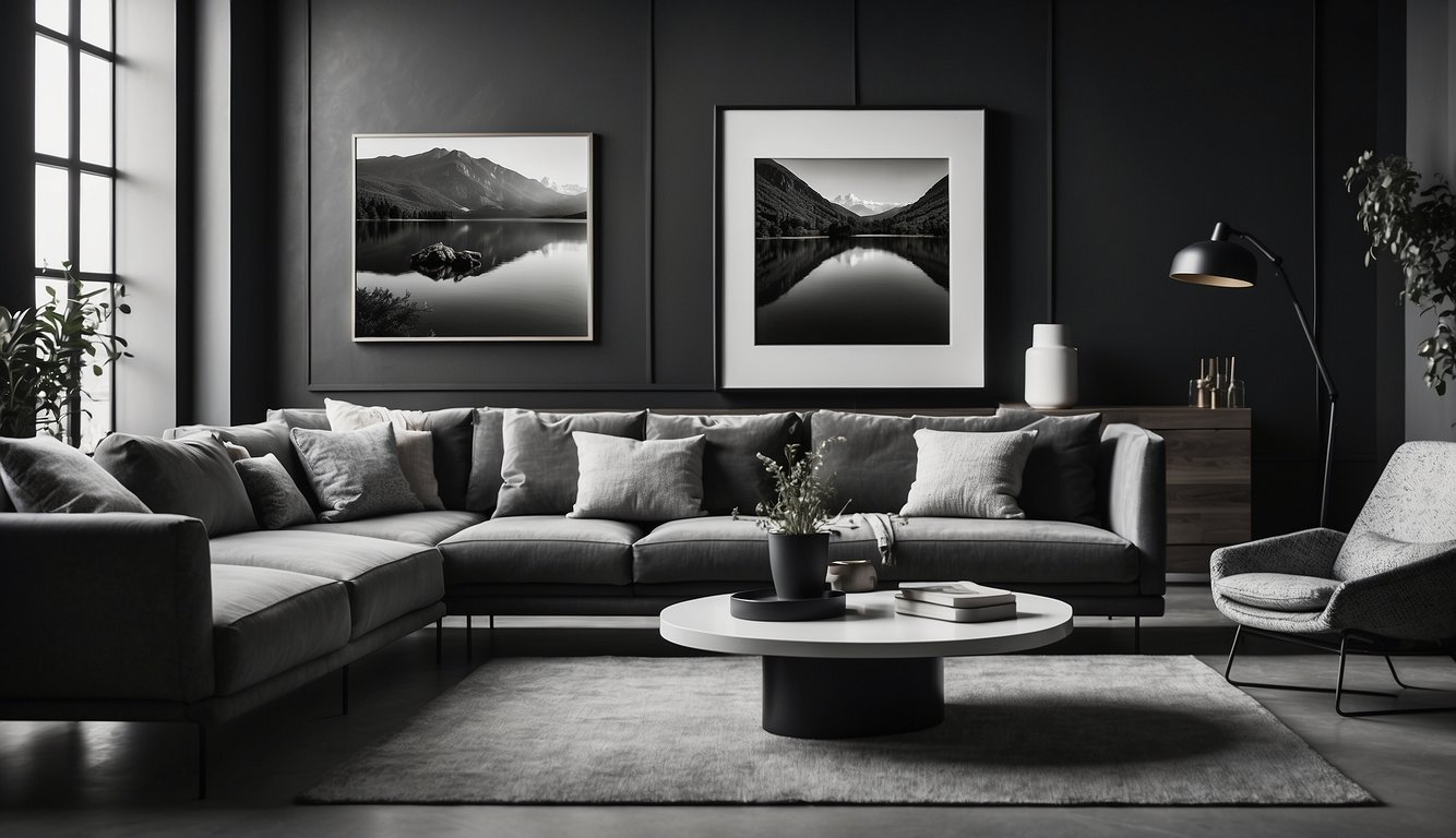 A black and white photo displayed in a modern interior with a personal touch