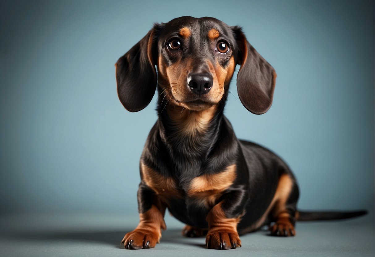 A dachshund with various fur types, shedding or not, in anatomical detail. No human subjects or body parts included