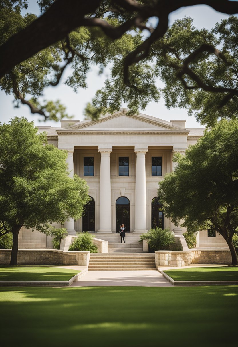 The Lee Lockwood Library and Museum is a beautiful wedding venue in Waco, with elegant architecture and lush greenery surrounding the property