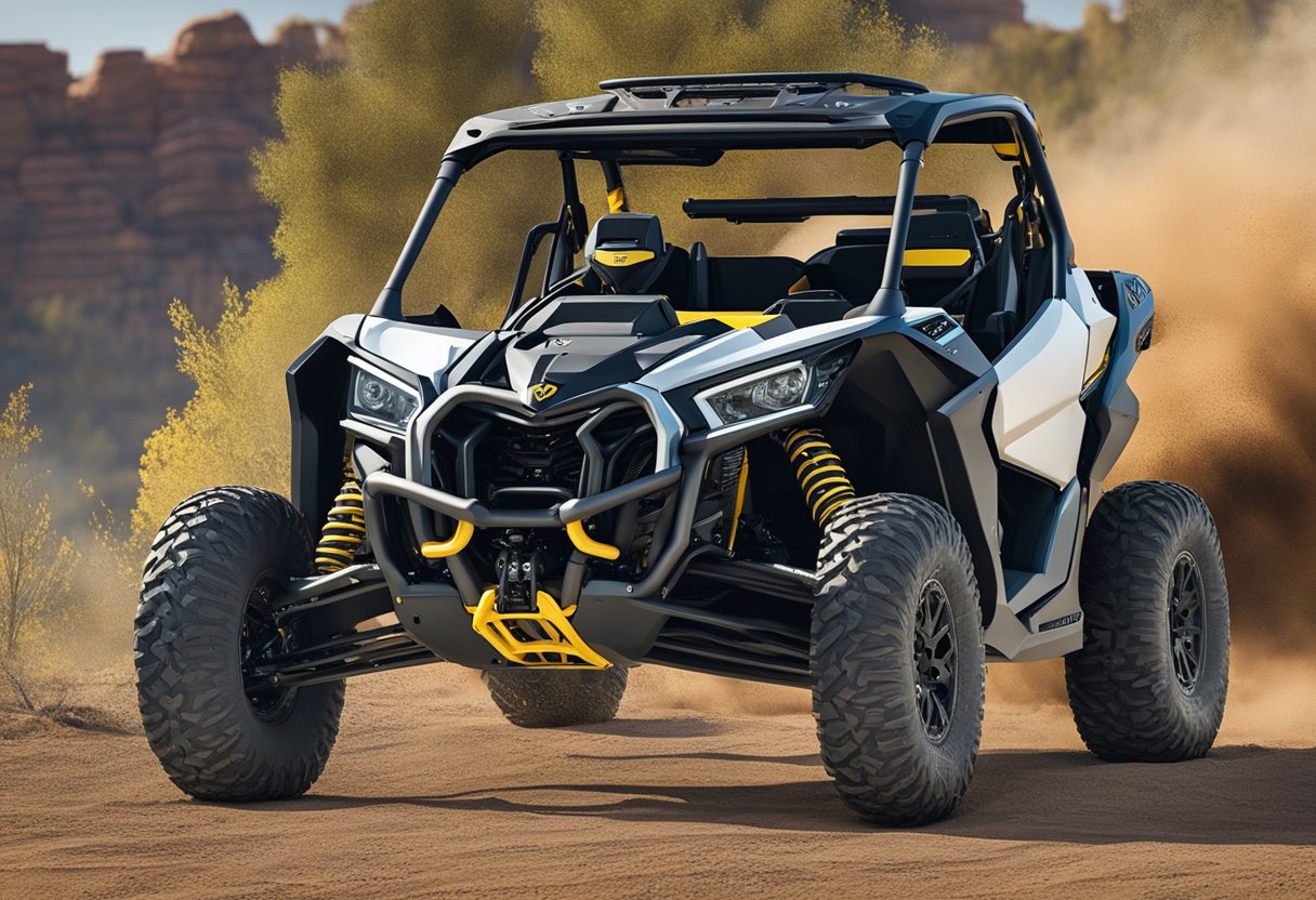 A Can-Am X3 winch is mounted on the front bumper, with a steel cable neatly wound around the drum. The winch control switch is easily accessible near the driver's seat