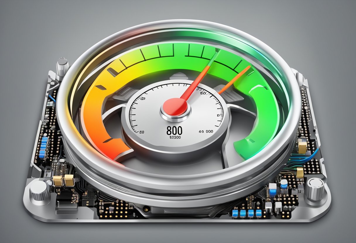 The CPU temperature gauge reads 80 degrees Celsius, with the cooling fan spinning at maximum speed