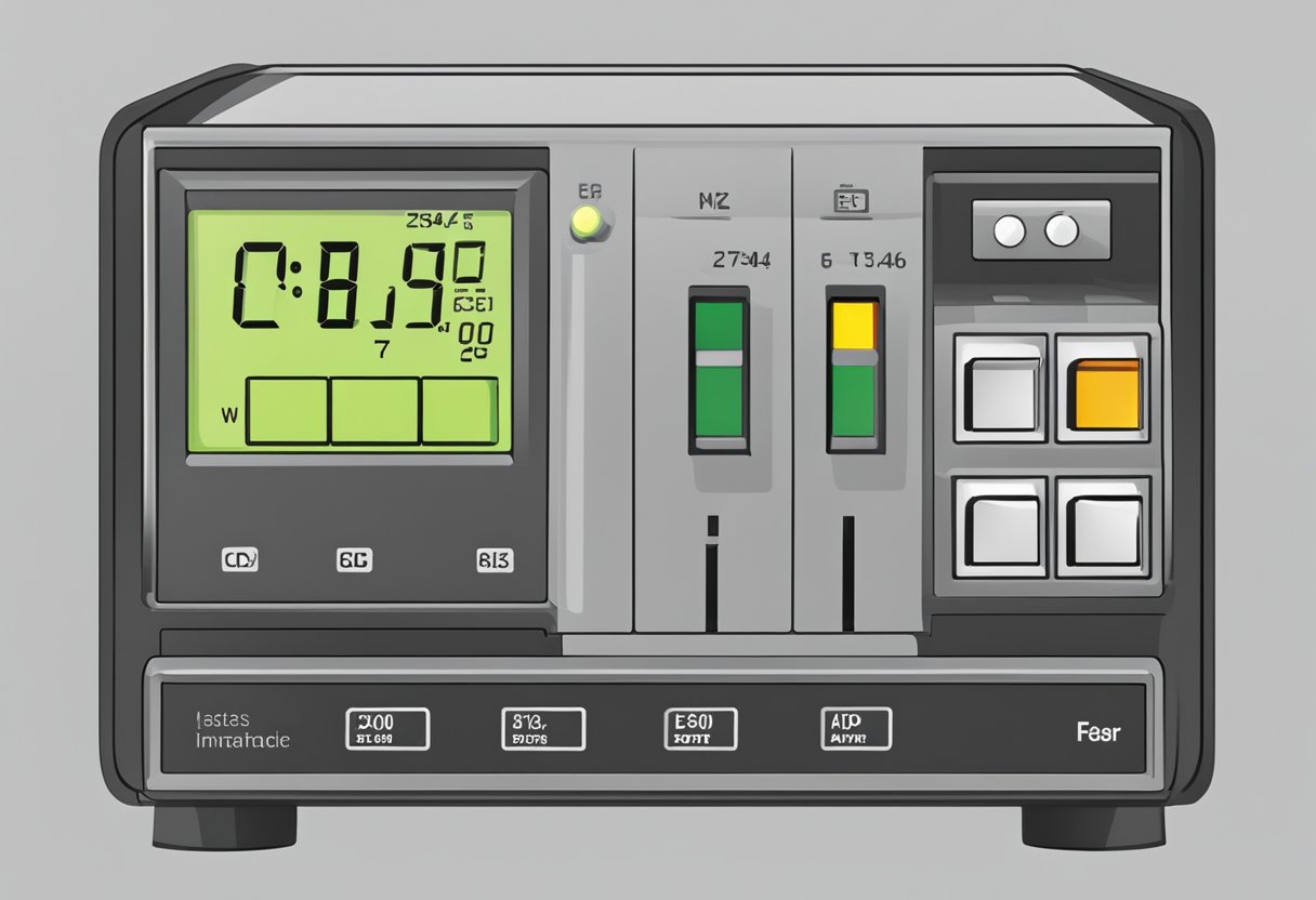 The computer is plugged into a wattage meter, displaying the power consumption in watts