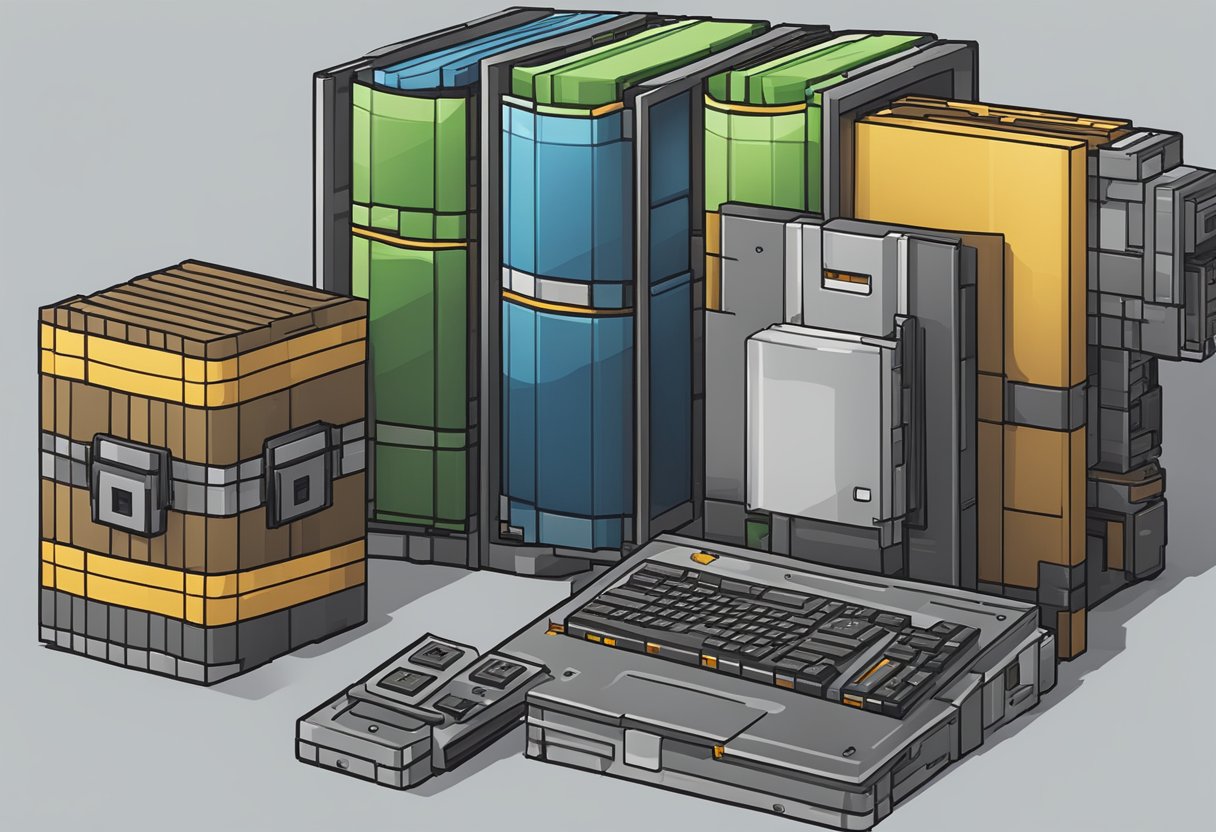 Minecraft storage: A computer with a hard drive, displaying the game's file size