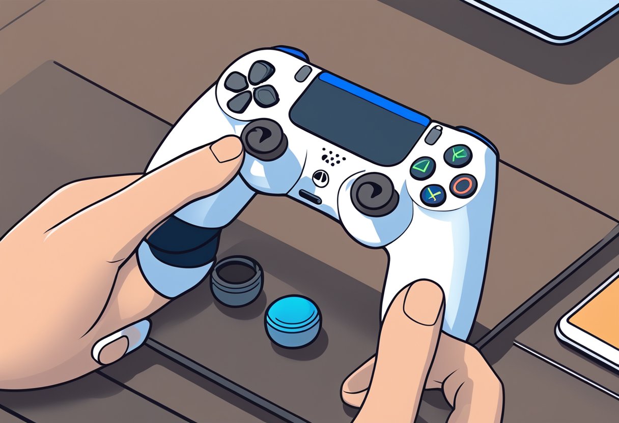Airpods and PS4 in close proximity. Airpods charging case open. PS4 controller in hand, navigating settings to connect Airpods