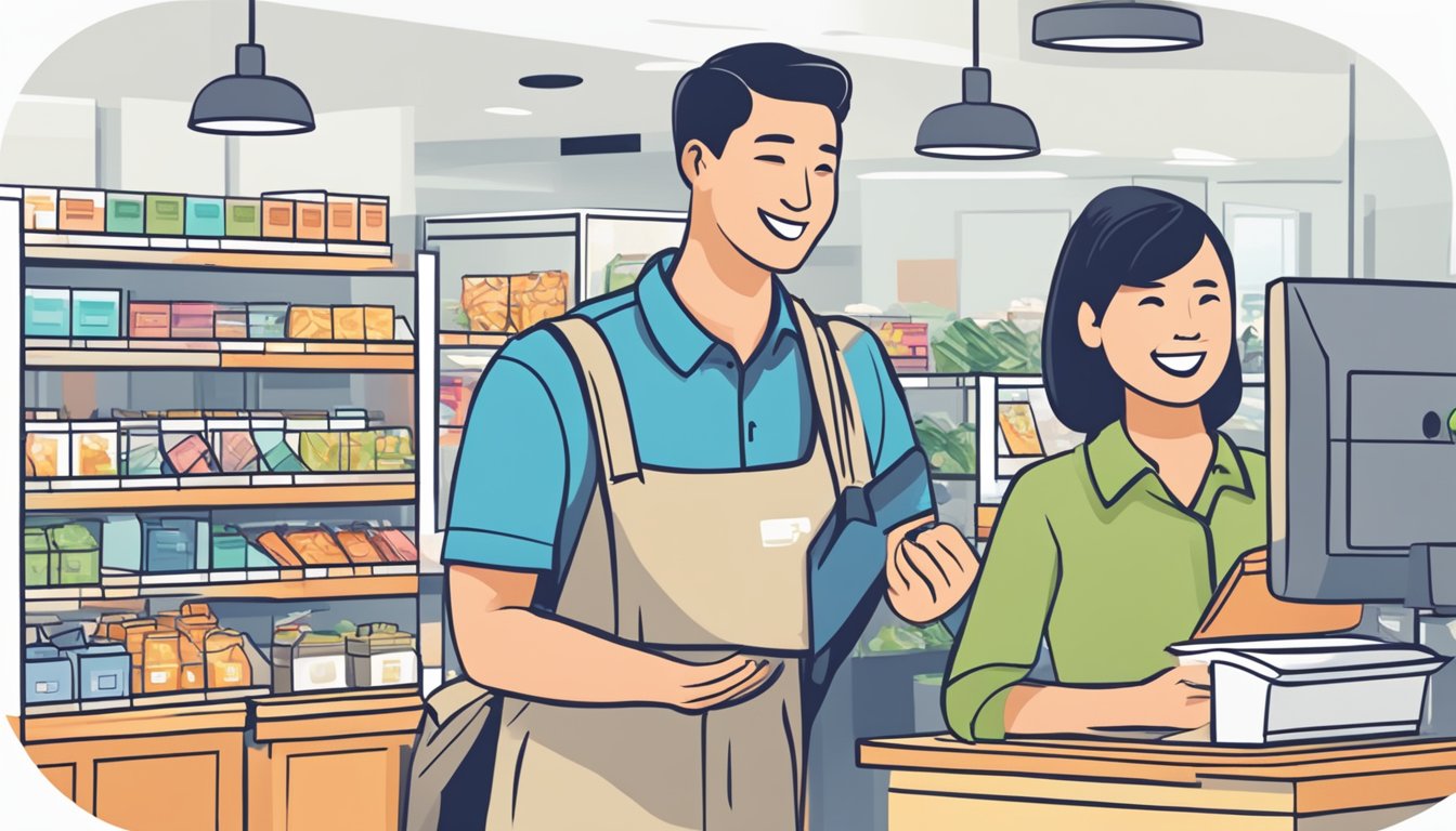 A person happily makes a purchase while another person looks concerned, representing the benefits and risks of BNPL in Singapore