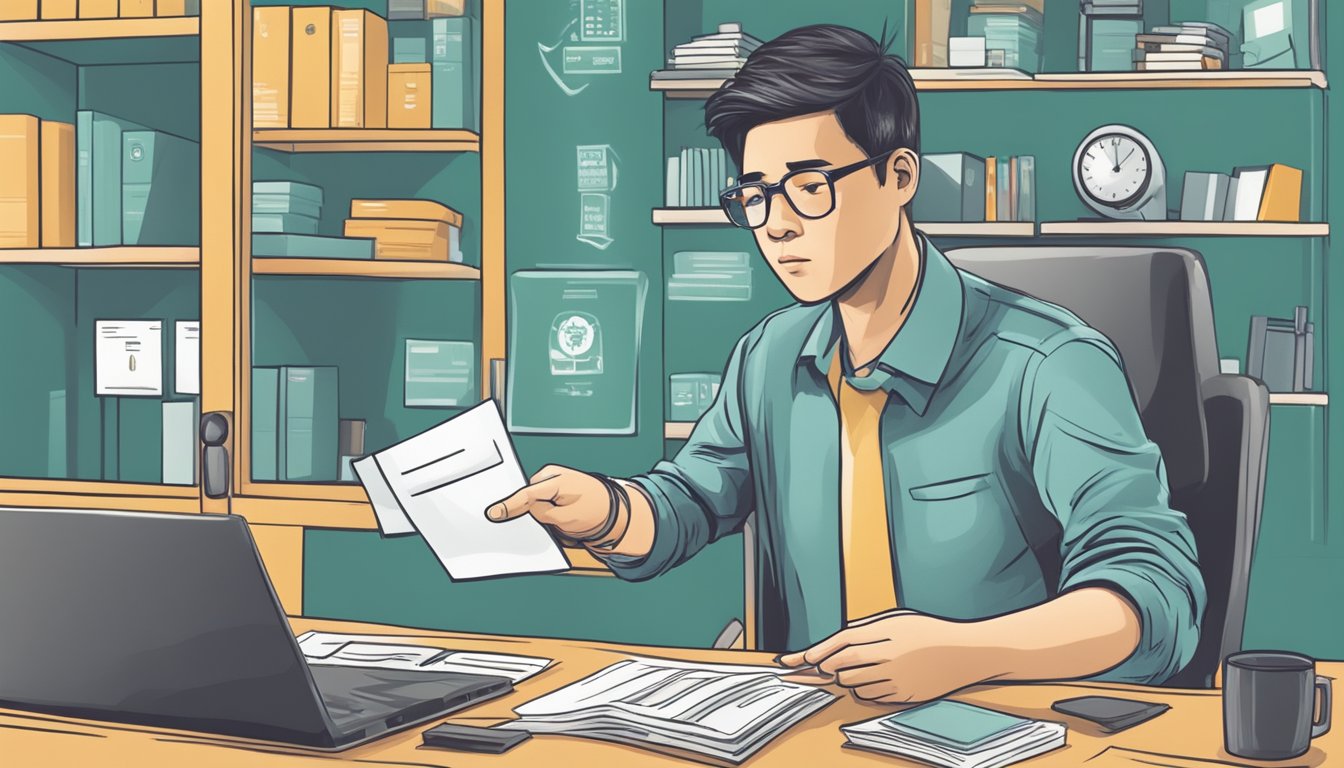 A person with a discharged bankruptcy navigating financial restrictions in Singapore, trying to obtain a credit card