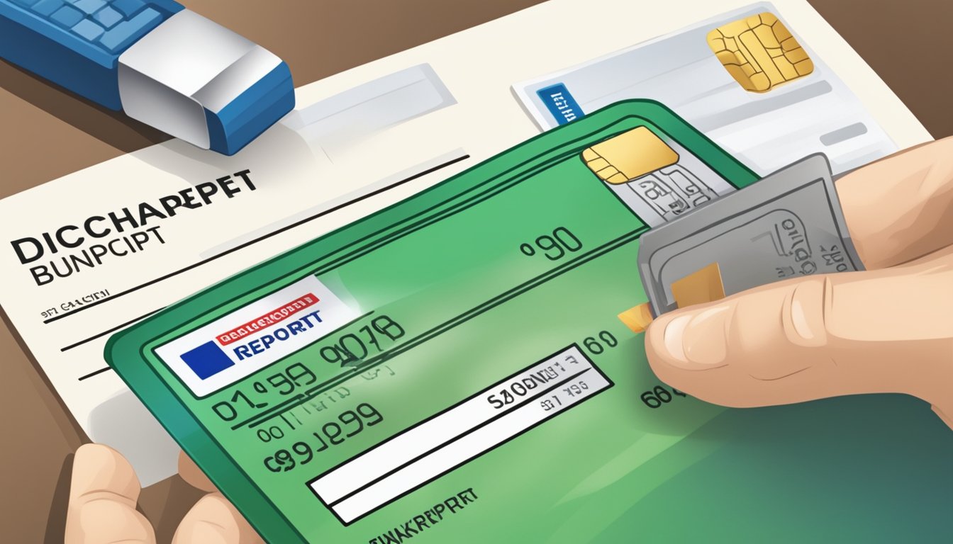 A person with a "discharged bankrupt" stamp on their credit report applies for a credit card in Singapore