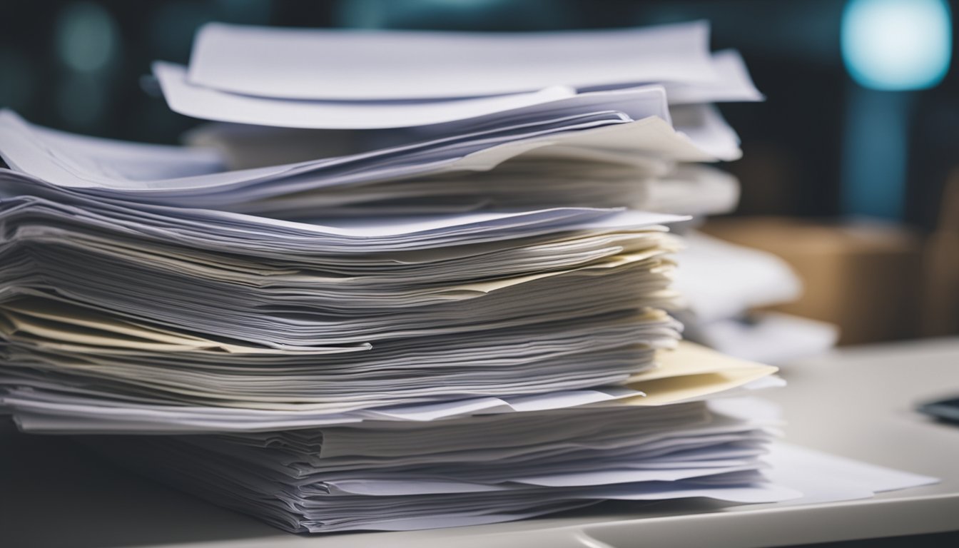 A stack of personal loan documents being organized and consolidated into a neat pile on a desk in Singapore