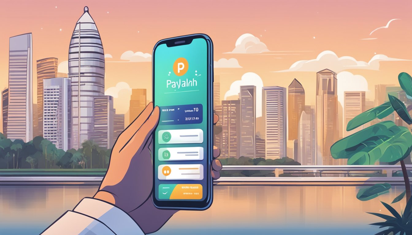 A smartphone displaying a PayNow transfer to PayLah with a Singaporean backdrop