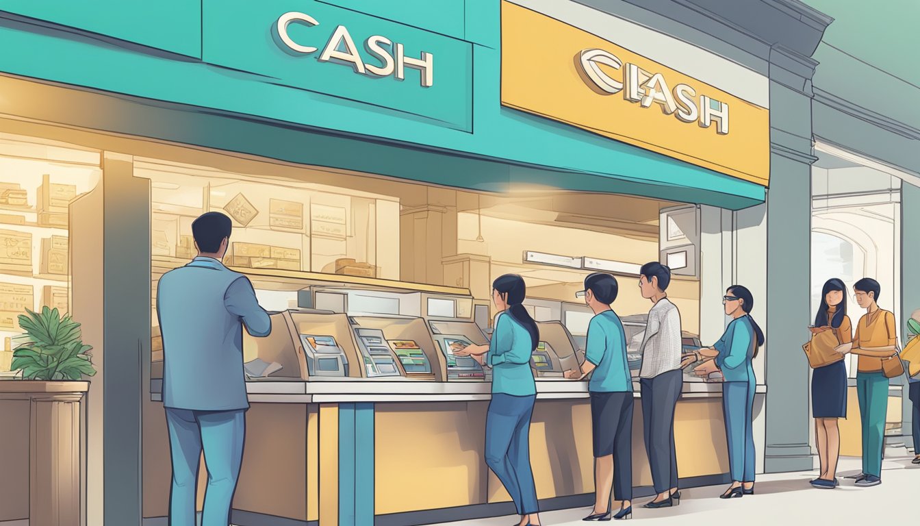 Cash being disbursed and repaid at a CashOne Singapore counter