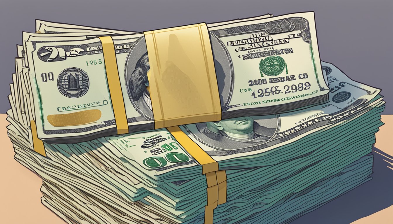 A stack of cash with a "Frequently Asked Questions" sign and a "Cash Rebate" label, set against a Singaporean backdrop
